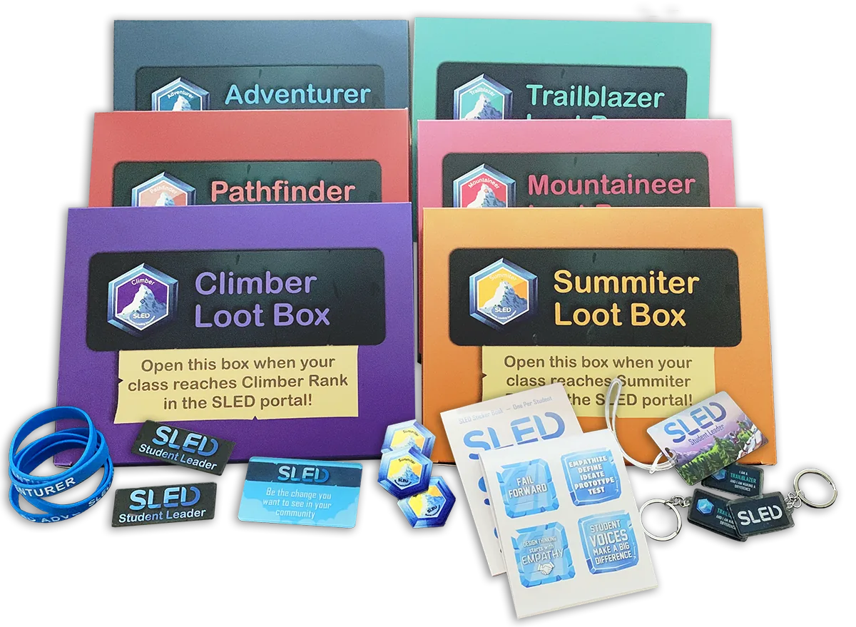 SLED rank loot boxes, badges, and student rewards